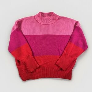TCEC Women's Red Pink Color Block Sweater Mock Neck Long Sleeve Oversized M